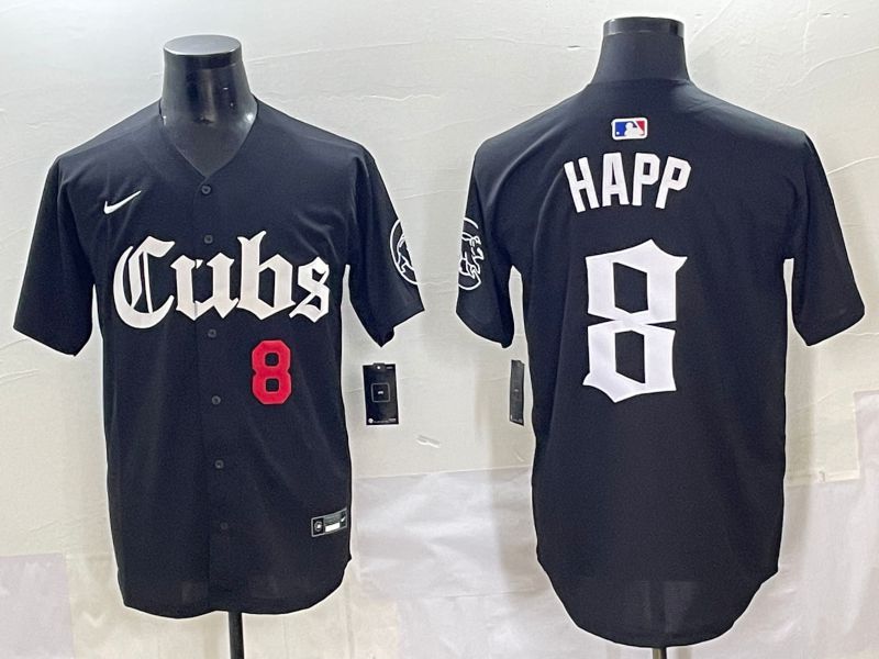 Men 2025 Chicago Cubs #8 Happ Black Five generations Joint Name Nike MLB Jersey style 2->chicago cubs->MLB Jersey
